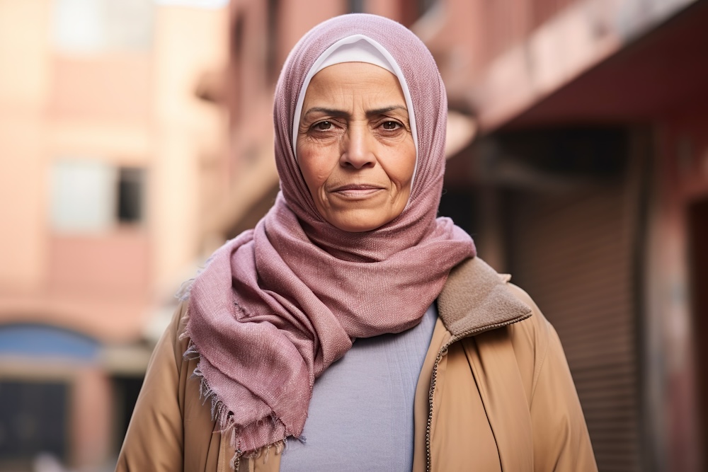 Older woman wearing head scarf